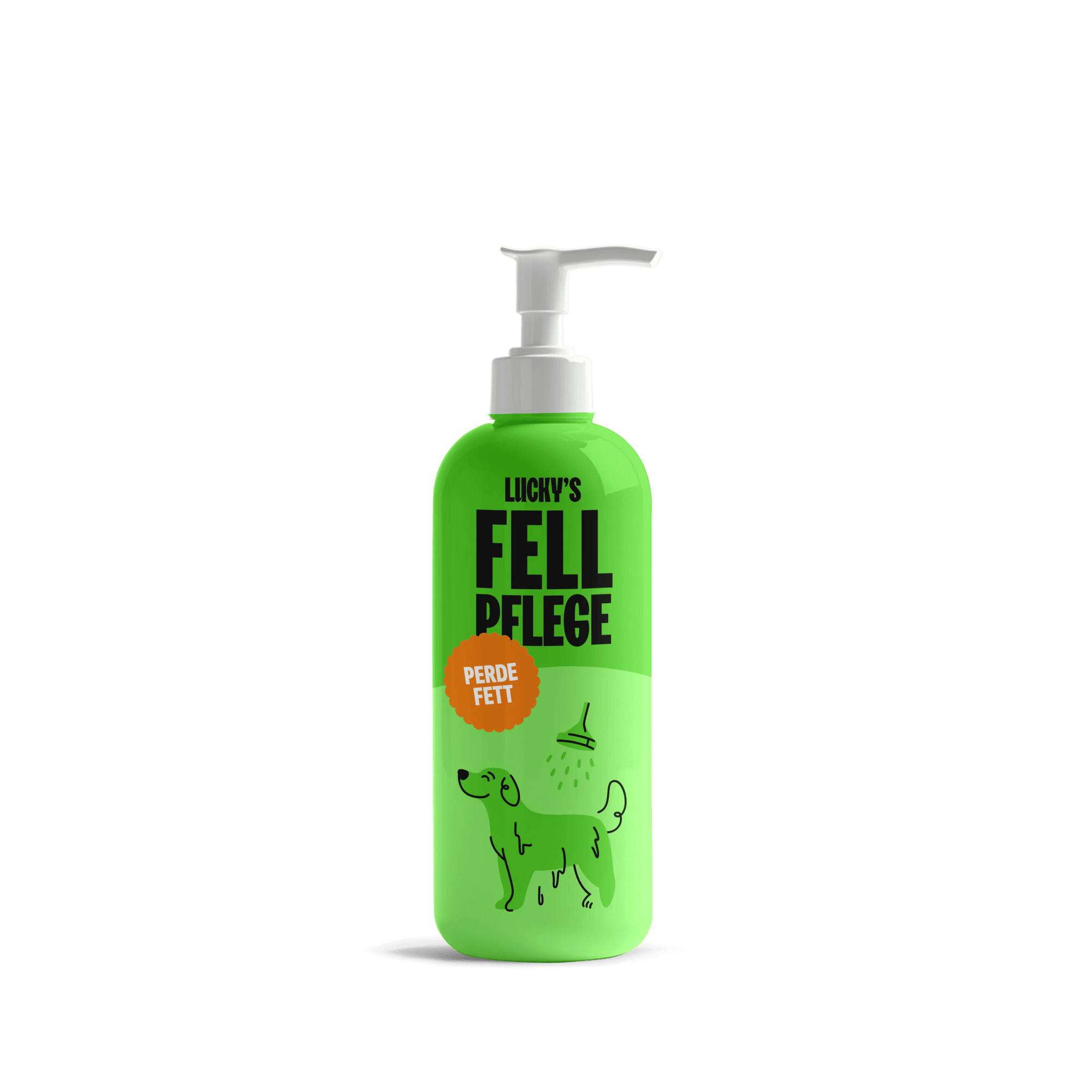 Pferdefett – Nahrungsergänzungsmittel für Hunde in einer grünen Flasche zur Fellpflege.