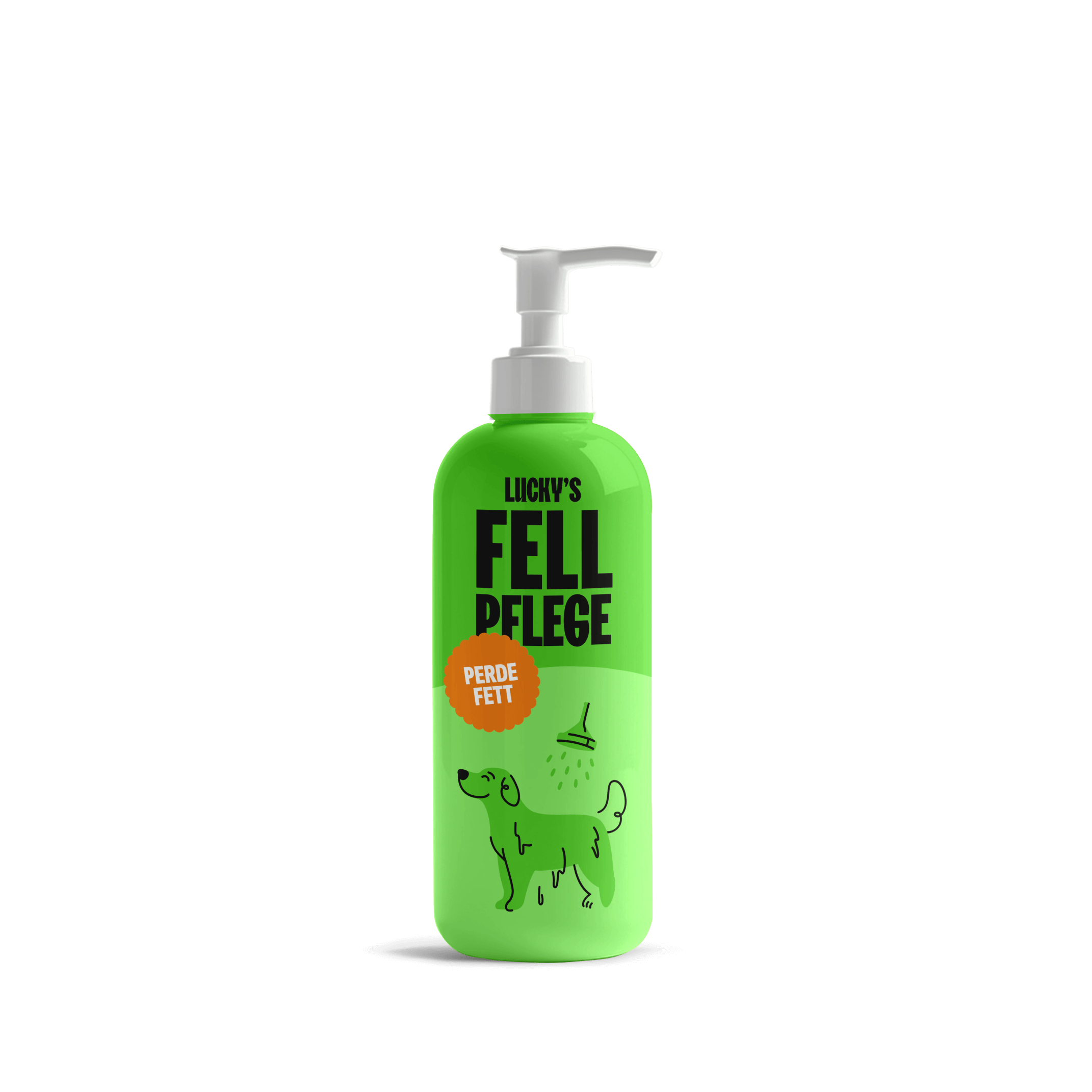 Pferdefett – Nahrungsergänzungsmittel für Hunde in einer grünen Flasche zur Fellpflege.