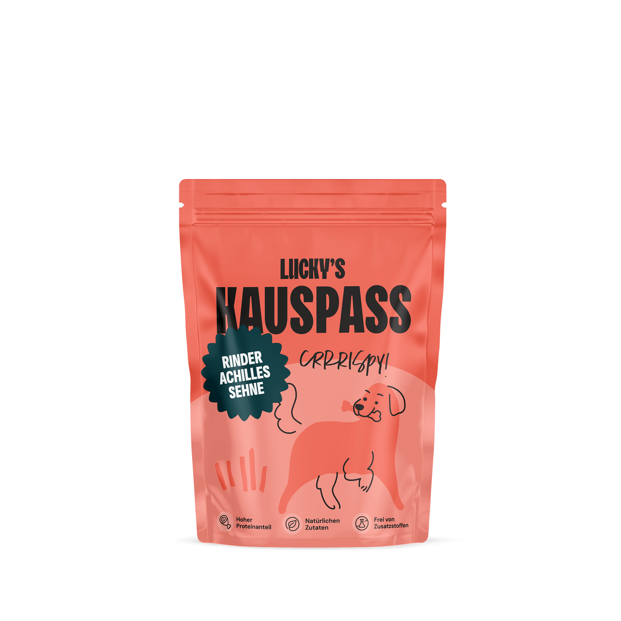 Verpackung von Licky's Rinder-Achillessehne, natürlicher Kausnack für Hunde, knuspriger Snack.