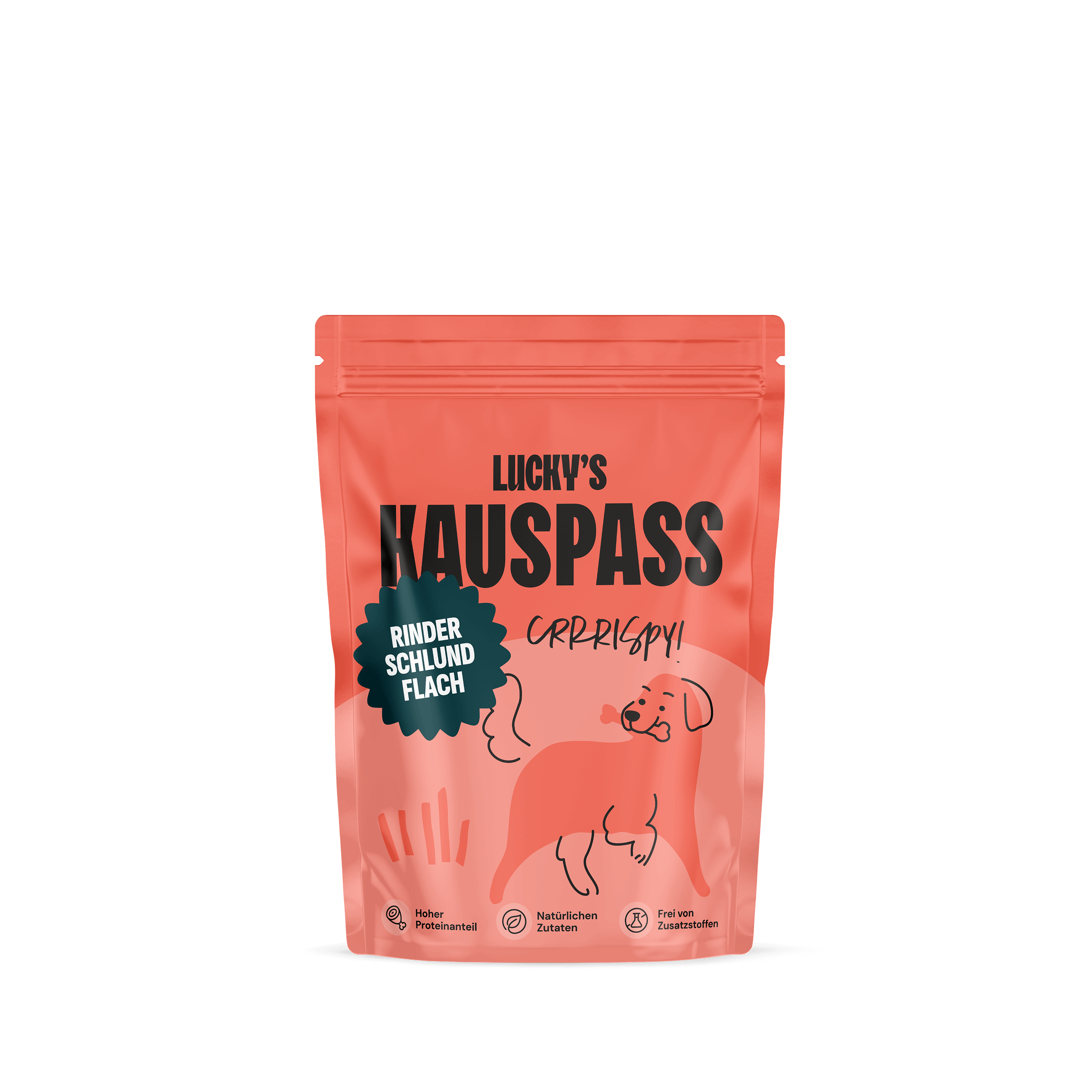 Rinder Schlund Flach Kausnack für Hunde in ansprechender Verpackung von Liicky's.