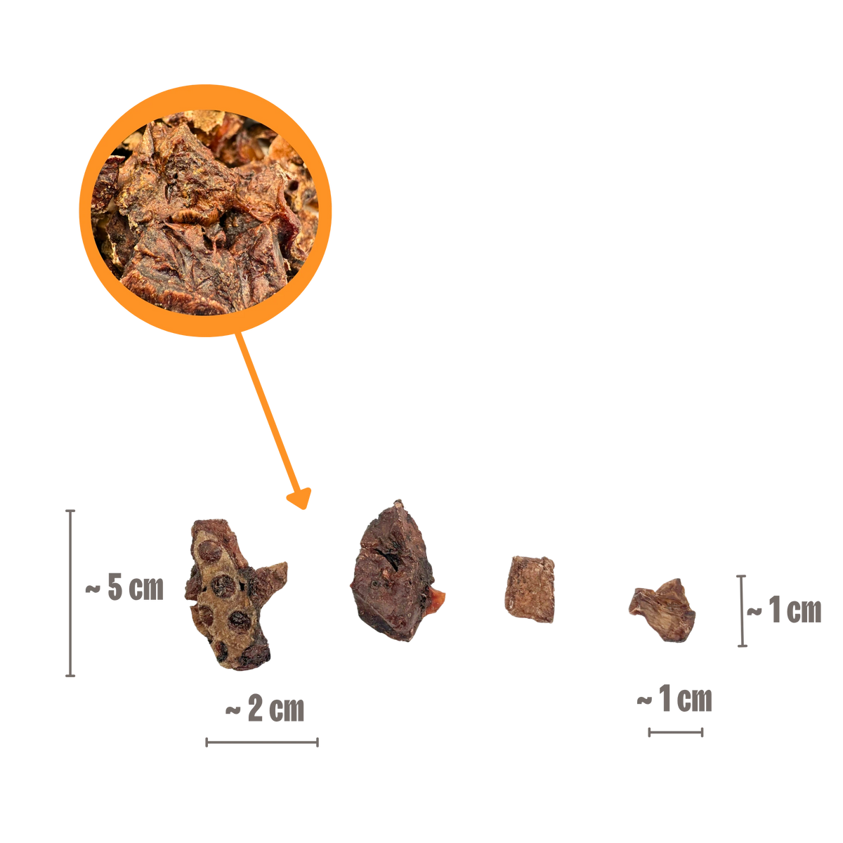 Größenvergleich und Abmessungen der Hirschlungenwürfel Hundeleckerlis