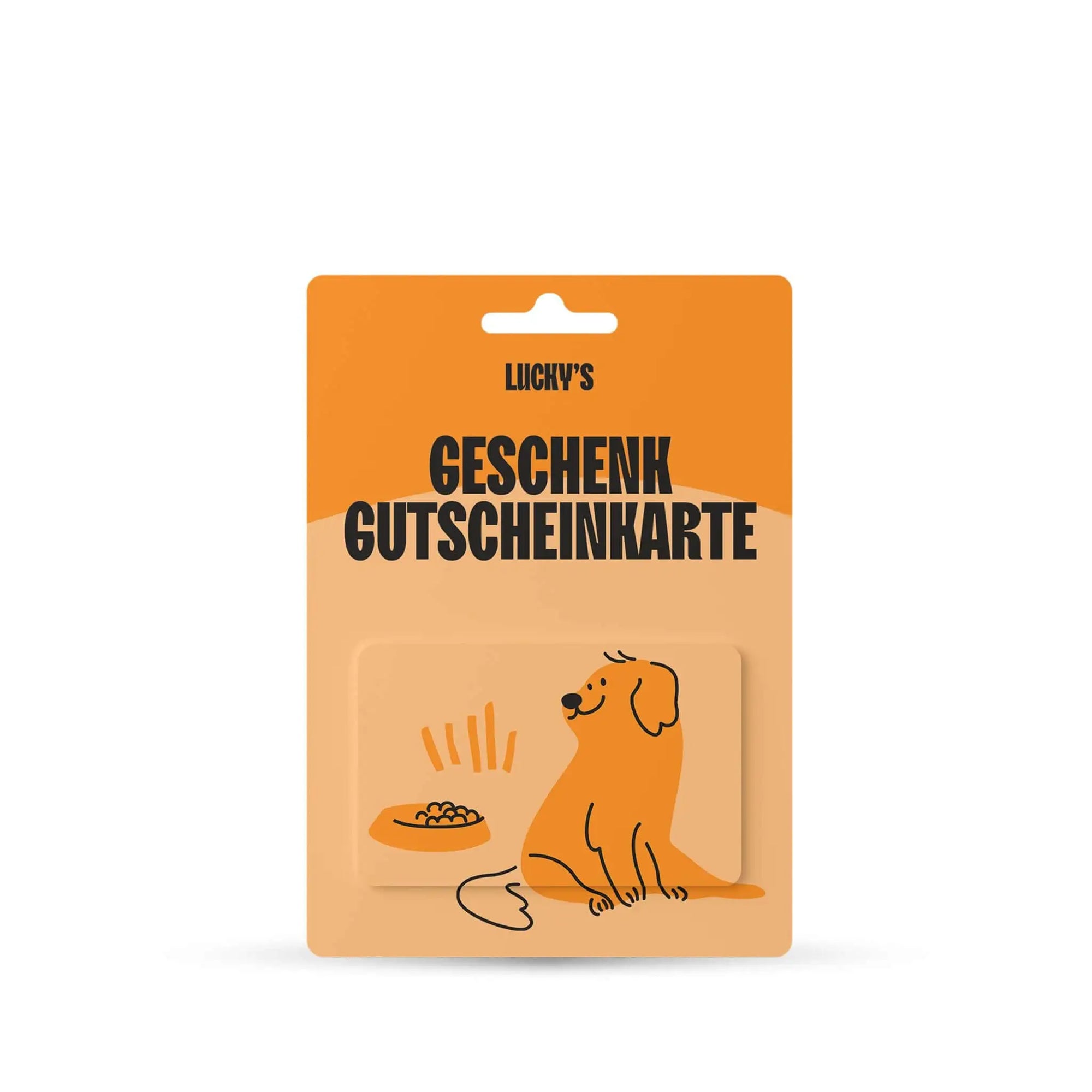 Geschenkgutschein in Form einer Gutscheinkarte für Hundehalter mit fröhlichem Hundemotiv.