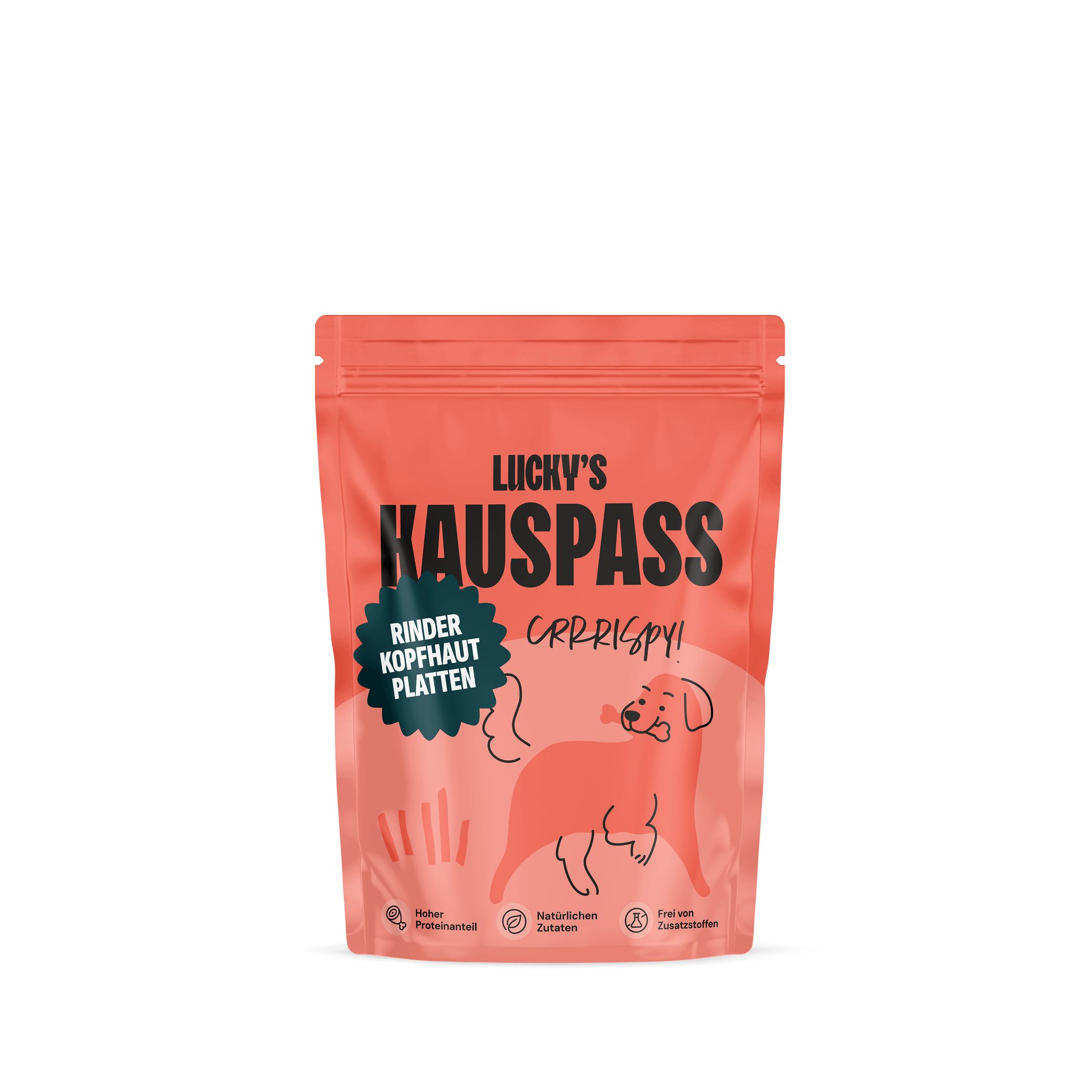 Rinderkopfhaut Platte Light (M) – Naturkauartikel für Hunde in einer ansprechenden Verpackung.