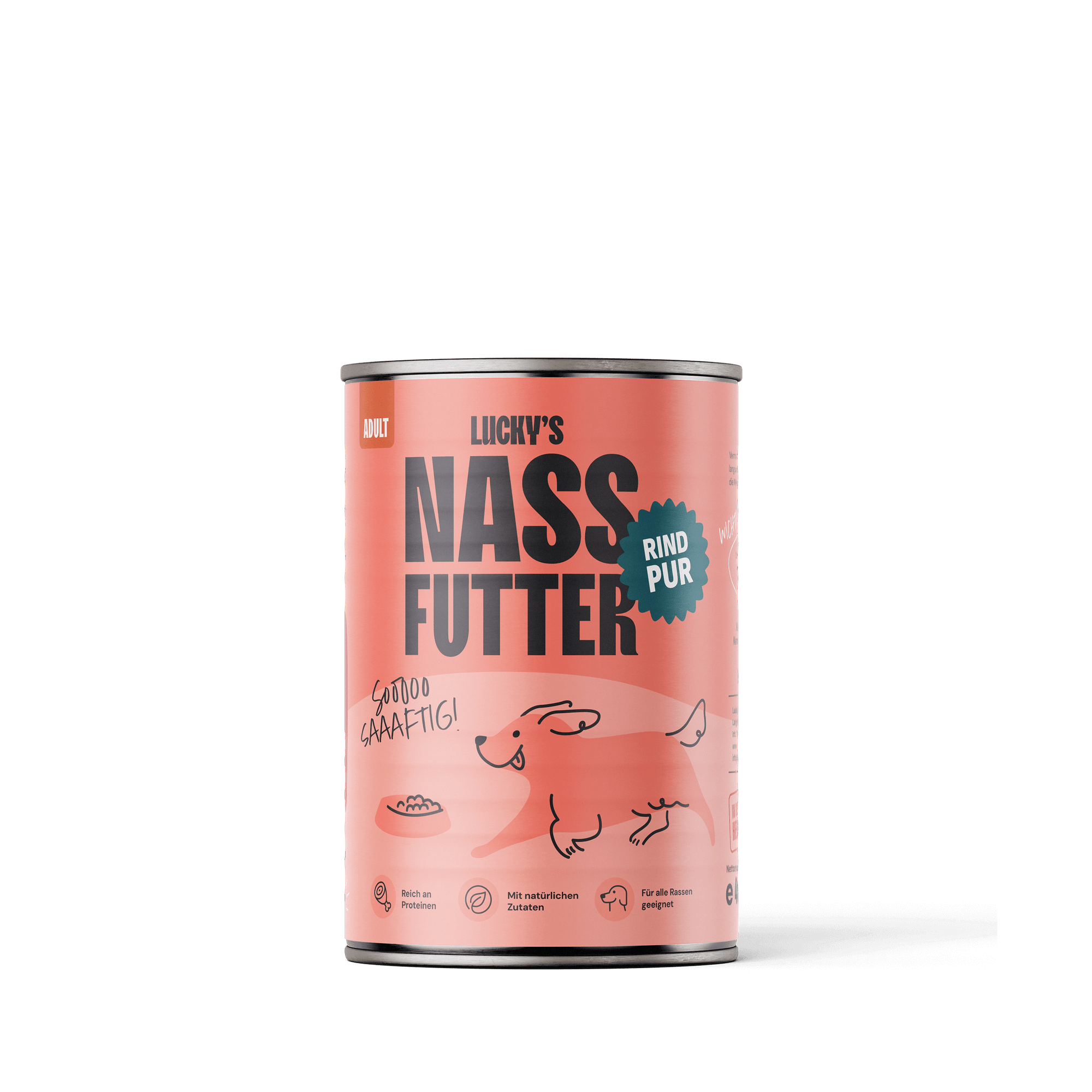 Rind pur – Nassfutter für Hunde in einer Dose von Licky's, hochwertige natürliche Hundenahrung.