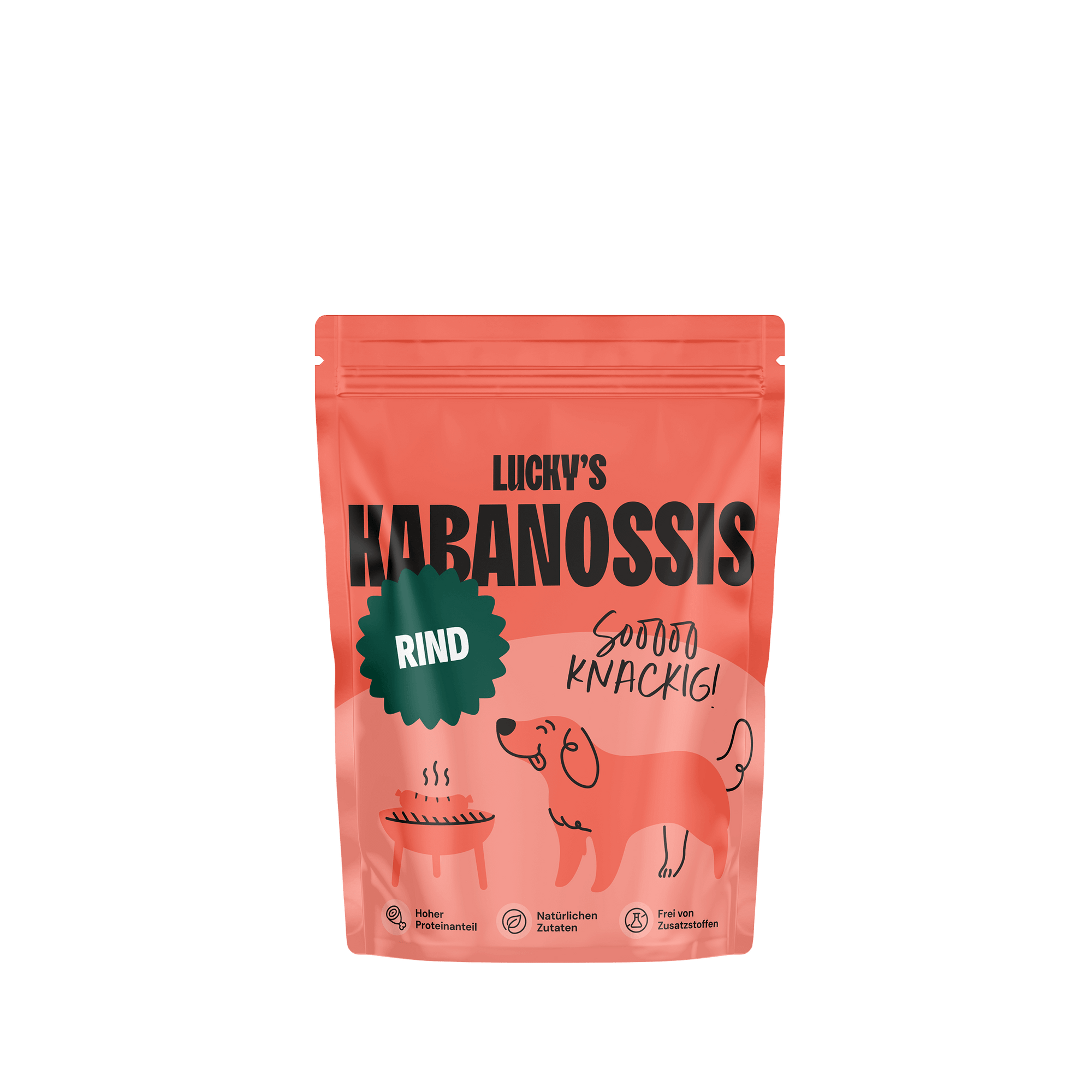 Rinder Kabanossi von Licky's in rosa Verpackung für Hunde - leckere Fleischsnacks