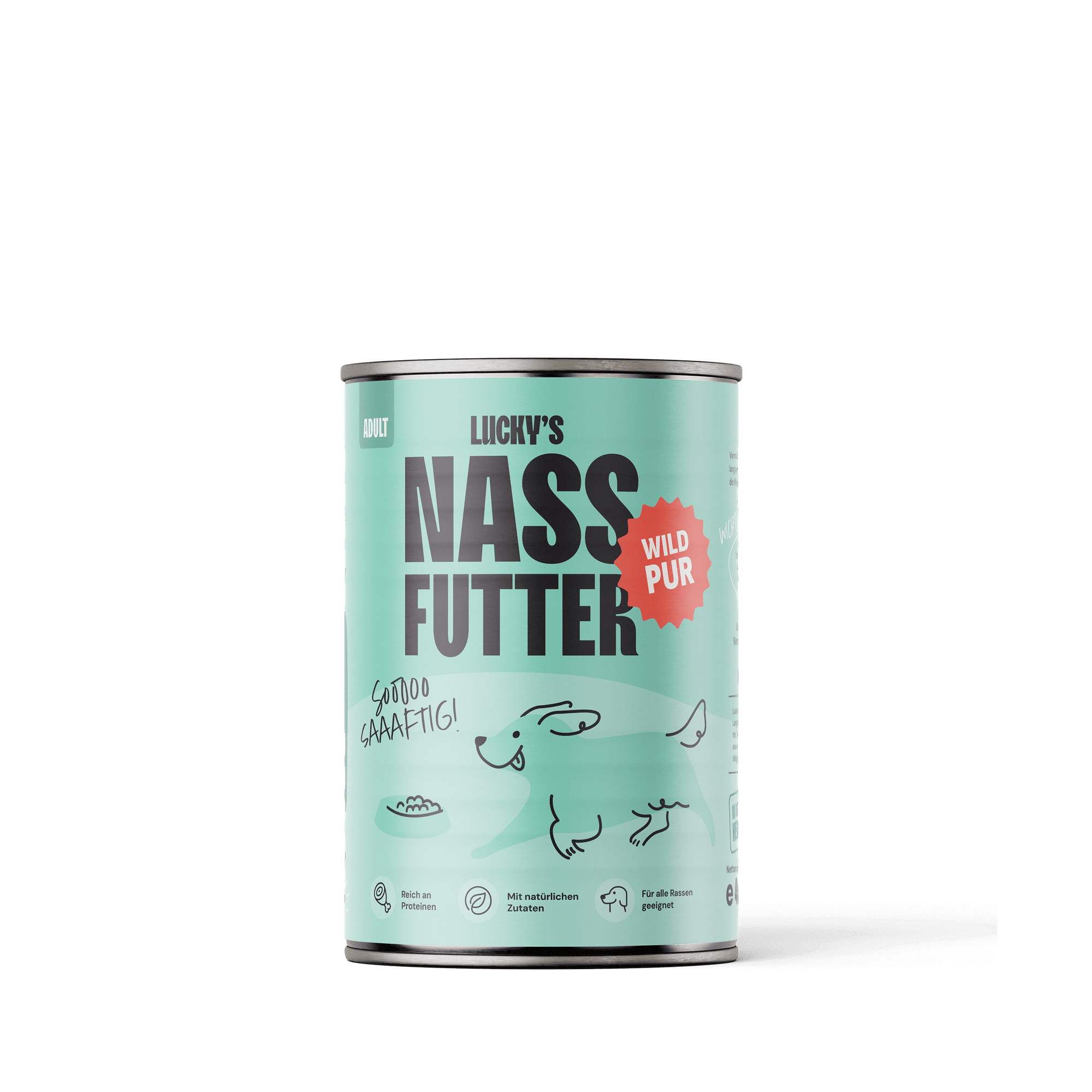 Wild pur – Nassfutter für Hunde in einer Dose mit frischem Wildfleisch für gesunde Ernährung. 400 Gramm/je Dose