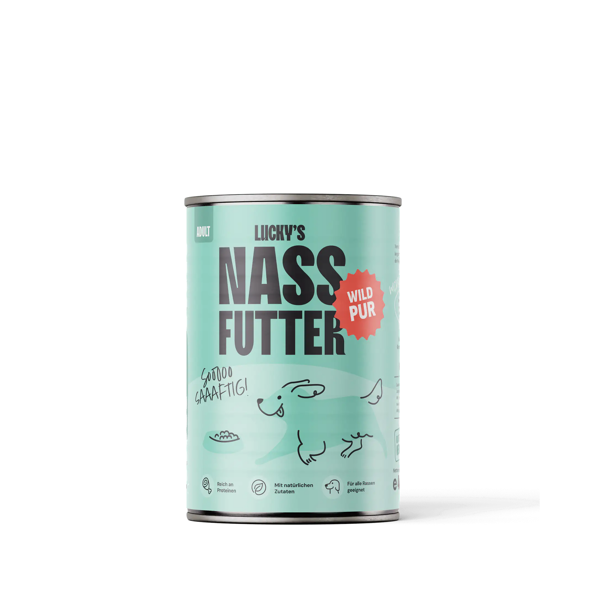 Wild pur – Nassfutter für Hunde in einer Dose mit frischem Wildfleisch für gesunde Ernährung. 400 Gramm/je Dose