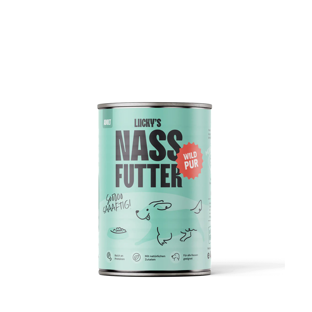 Wild pur – Nassfutter für Hunde in einer Dose mit frischem Wildfleisch für gesunde Ernährung. 400 Gramm/je Dose