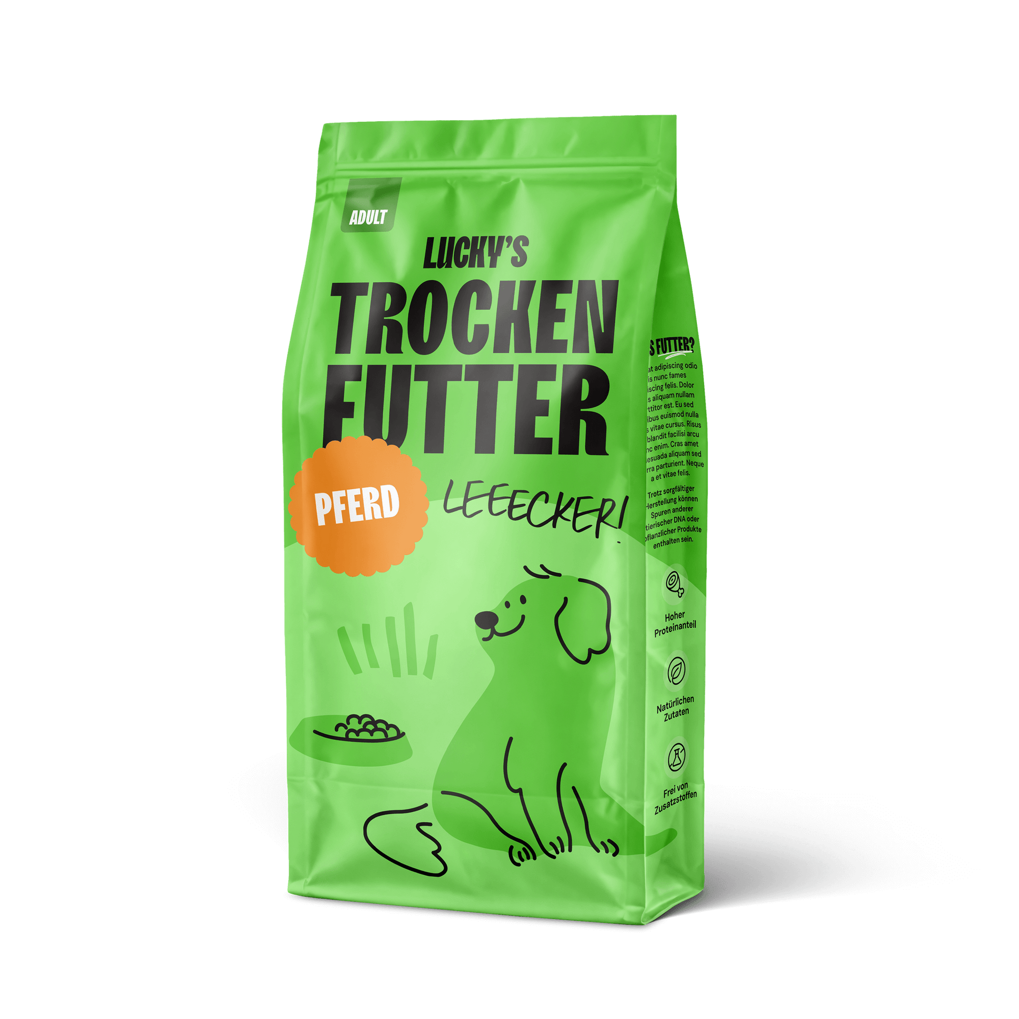 Pferd mit Süßkartoffel und Granatapfel getreidefreies Hundefutter in grüner Verpackung