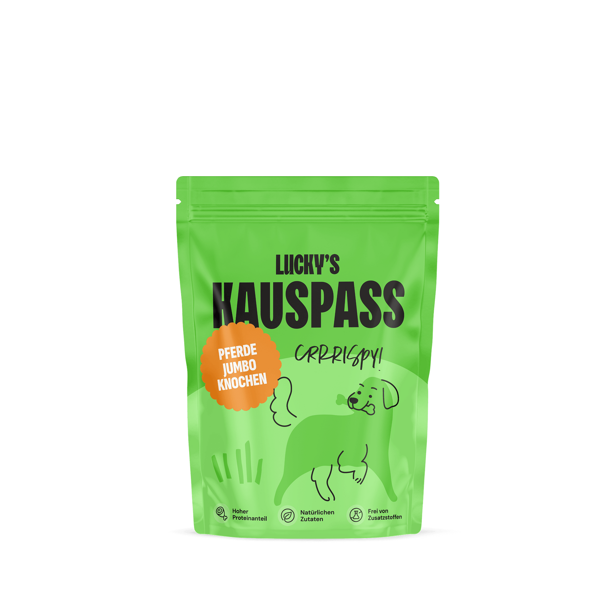 Pferdejumbo-Knochen (XXL) – Naturkauartikel für Hunde in einer grünen Verpackung.