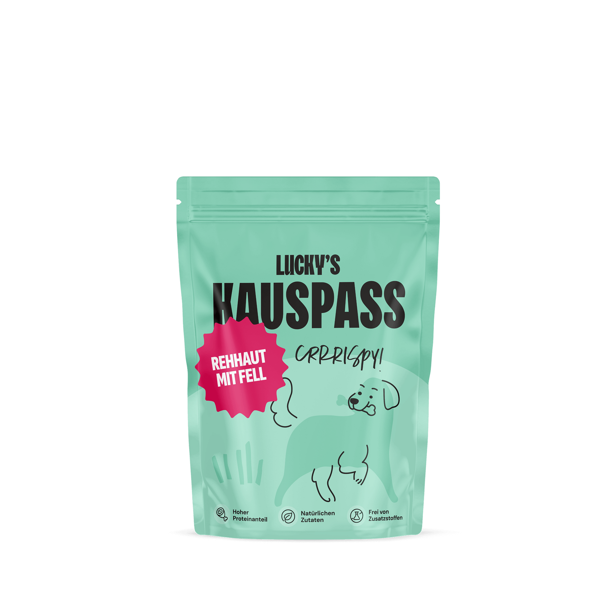 Rehhaut mit Fell – Natürlicher Kauartikel für Hunde in wiederverwendbarer Verpackung.