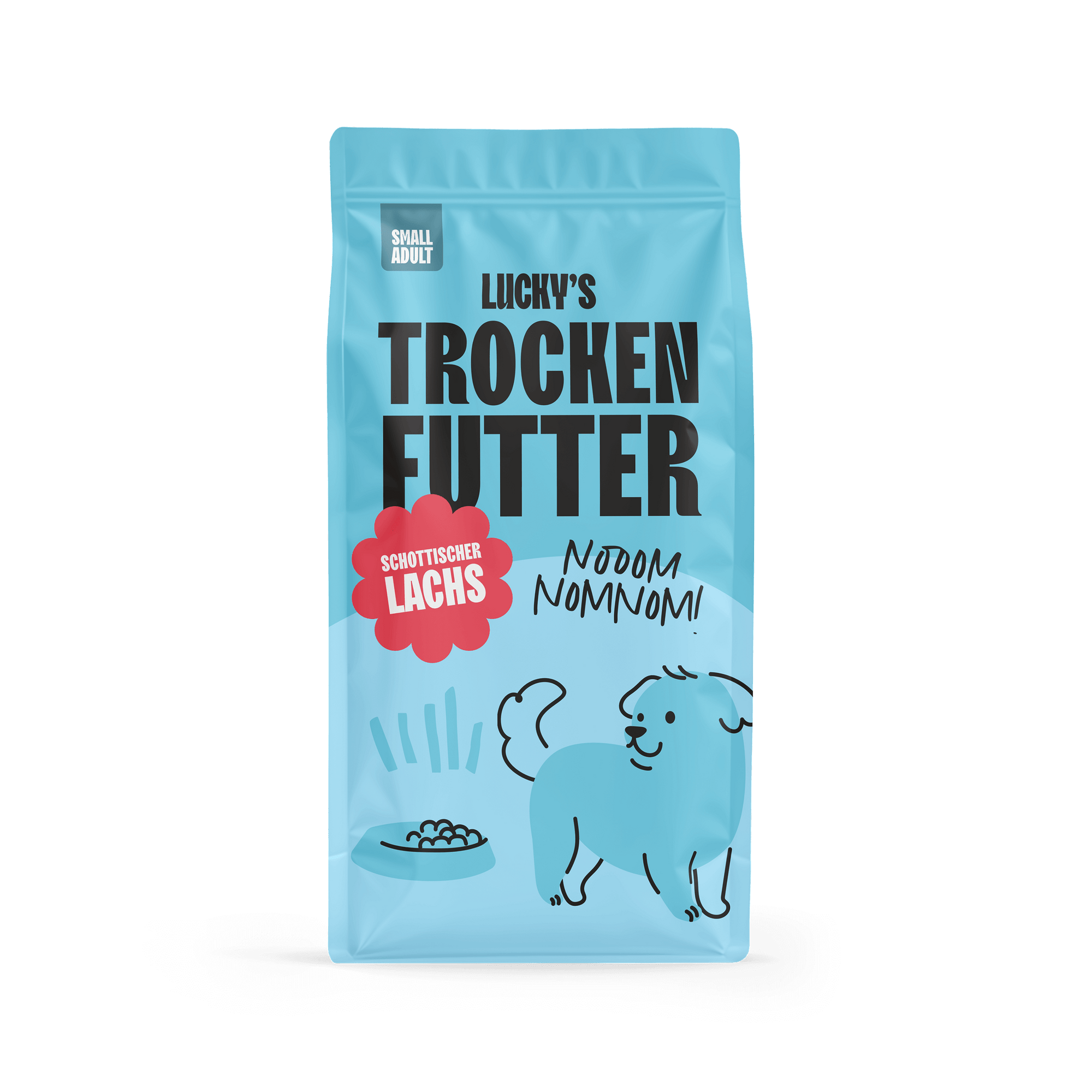 Schottischer Lachs mit Dill, Spinat, Fenchel und Spargel kleine Rasse Hundefutter Verpackung