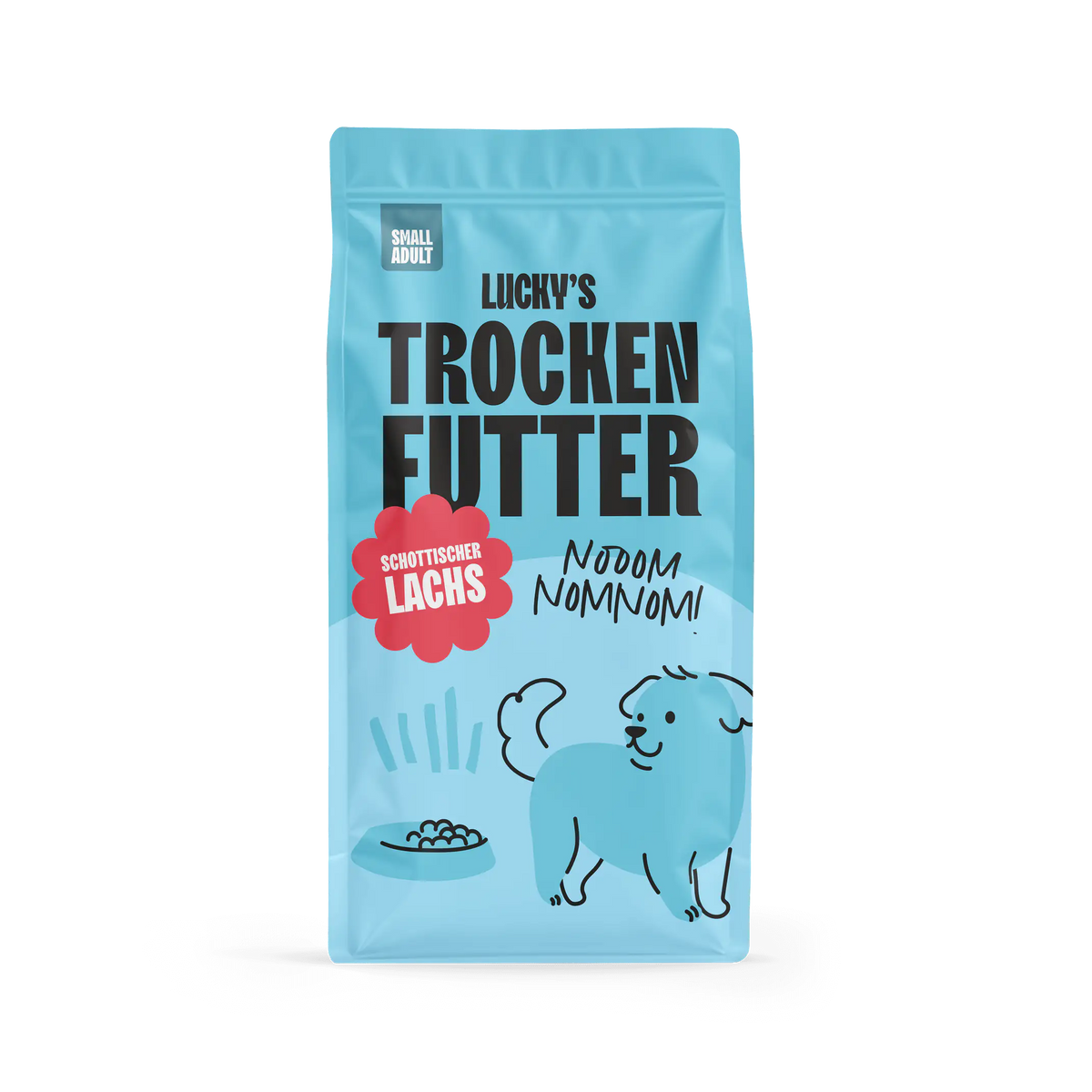 Schottischer Lachs mit Dill, Spinat, Fenchel und Spargel kleine Rasse Hundefutter Verpackung