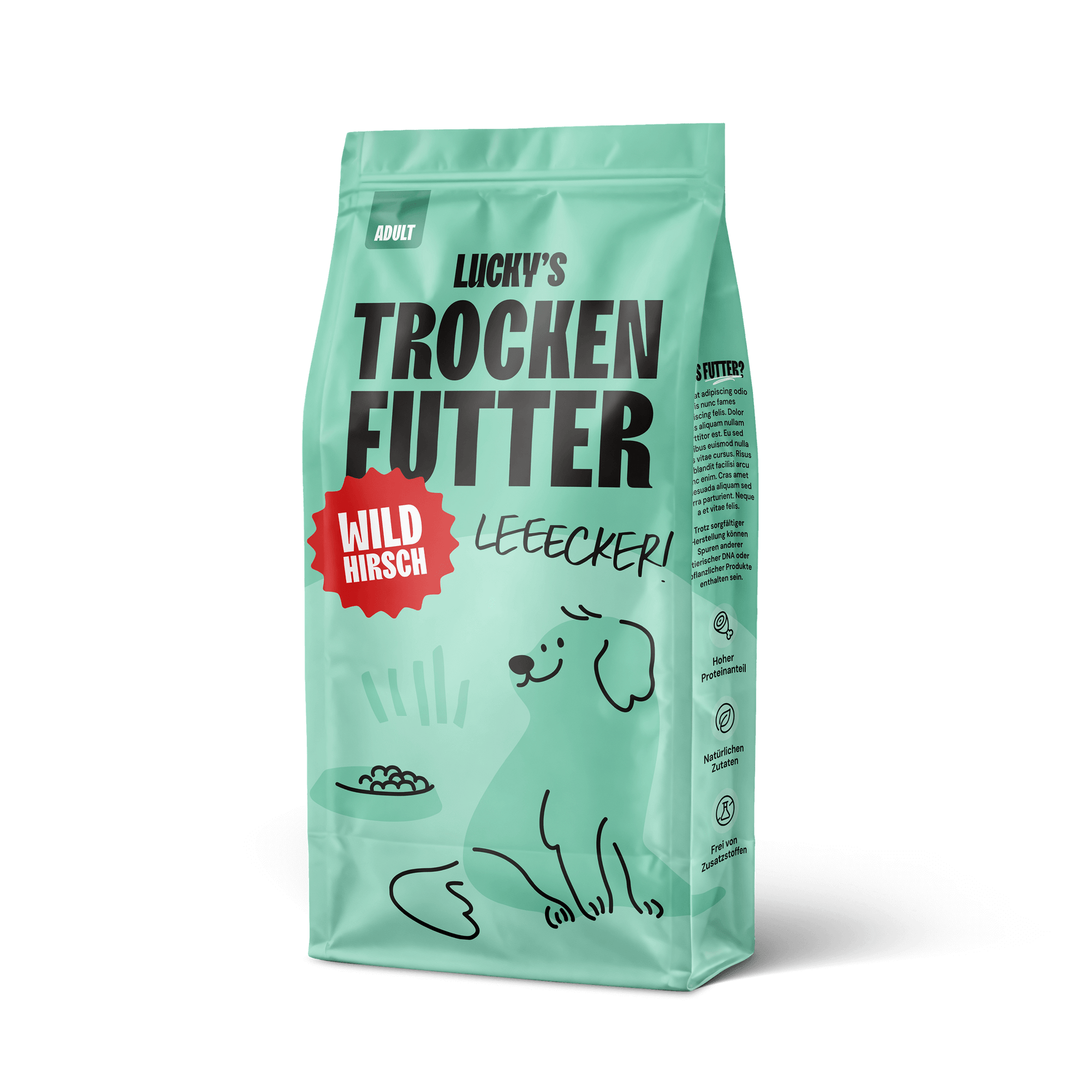 Wild mit Süßkartoffel und Maulbeere – Trockenfutter für Hunde in einer hellgrünen Verpackung