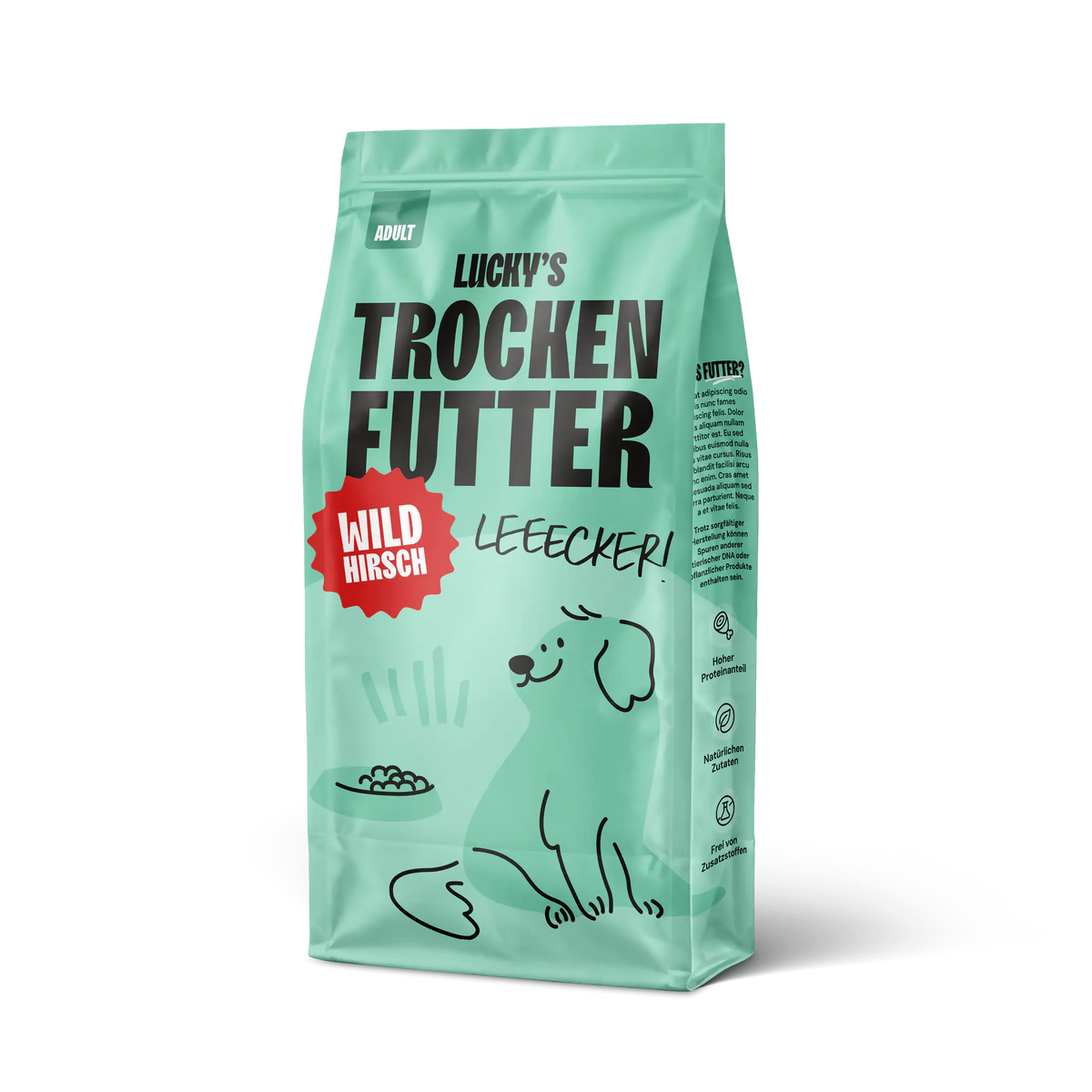 Wild mit Süßkartoffel und Maulbeere – Trockenfutter für Hunde in einer hellgrünen Verpackung