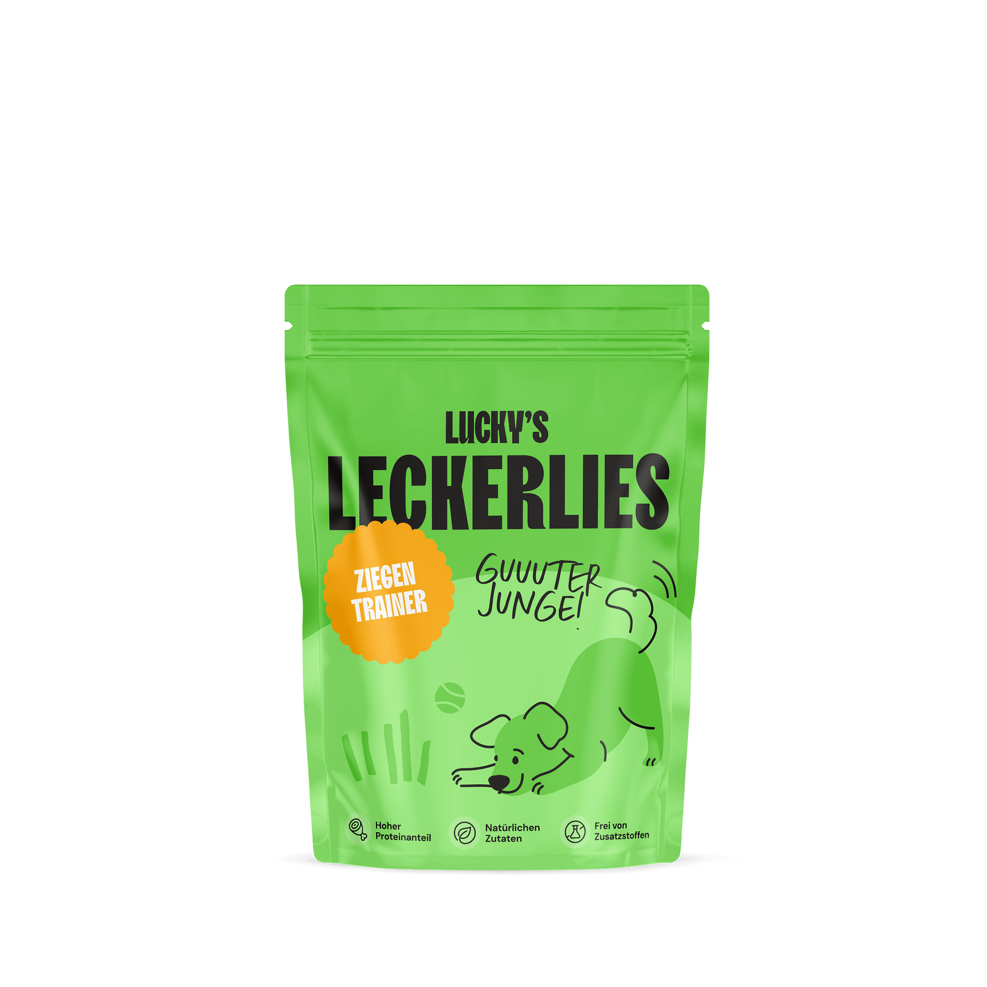 Ziegenfleischtrainer – Trainingsleckerli für Hunde in einer grünen Packung für Hunde mit Allergien.