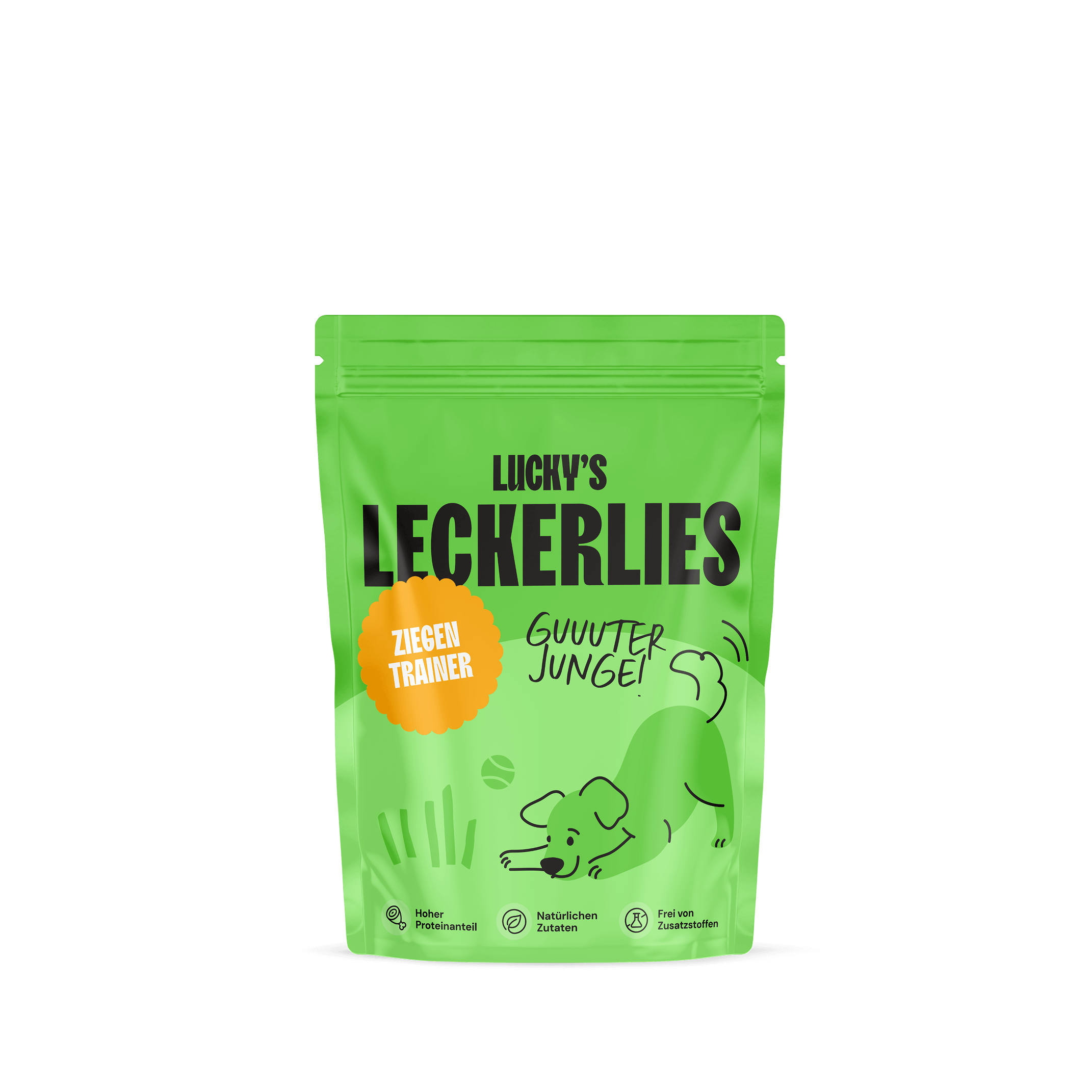 Ziegenfleischtrainer – Trainingsleckerli für Hunde in einer grünen Packung für Hunde mit Allergien.