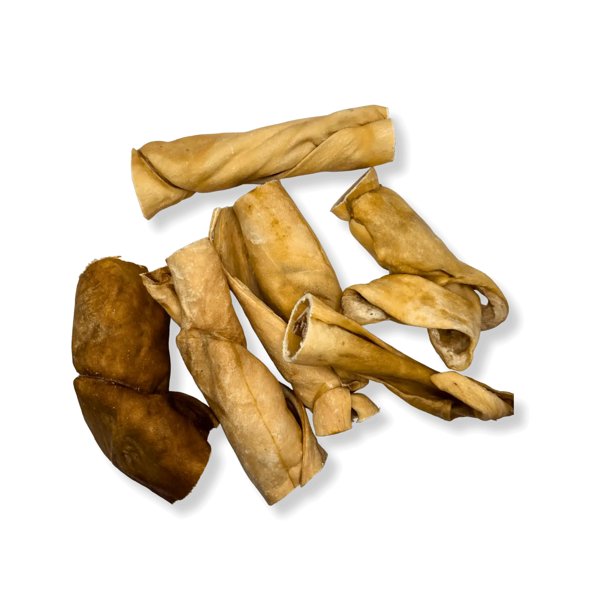 Ziegenhaut, gerollt – natuerlicher Kausnack fuer Hunde, hypoallergen und schonend luftgetrocknet.