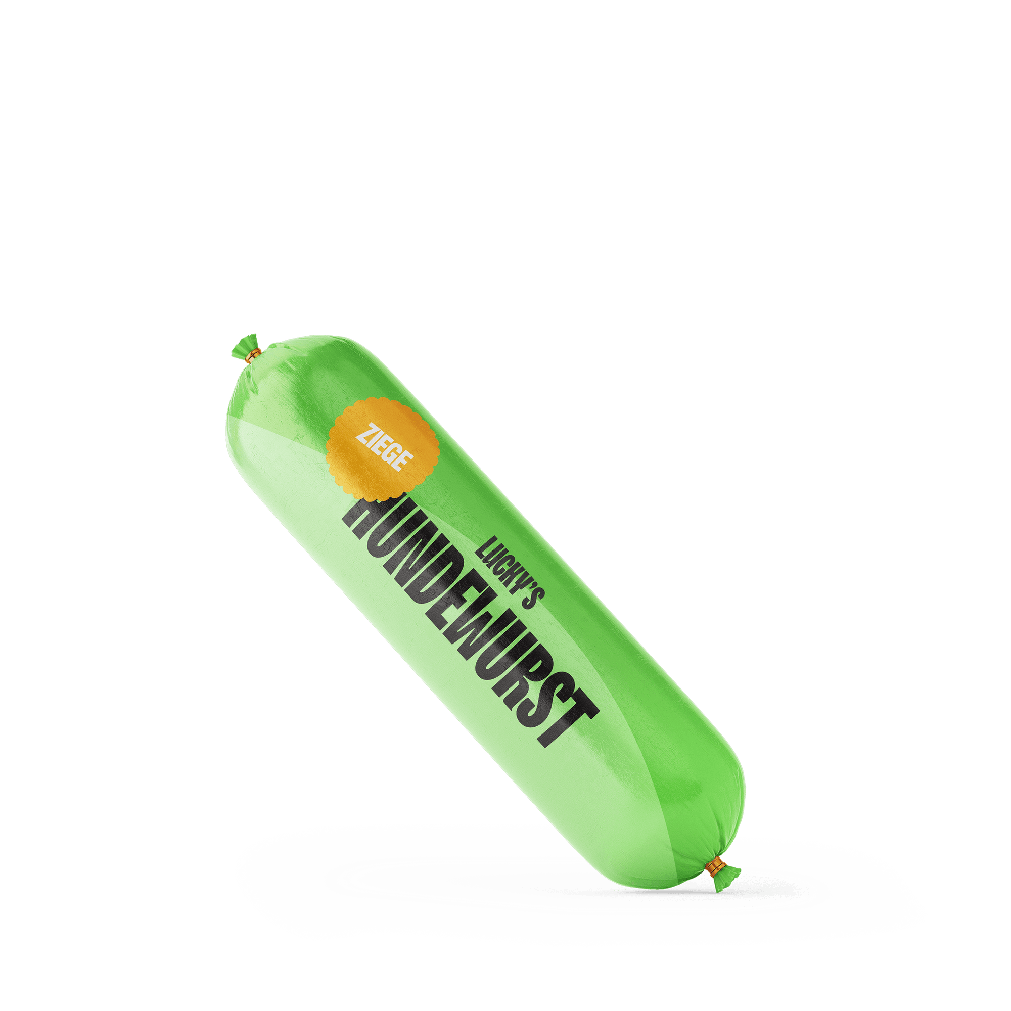 Ziegenwurst – Schnittfeste Hundewurst aus Muskelfleisch, leckerer Kausnack für Hunde in grüner Verpackung.