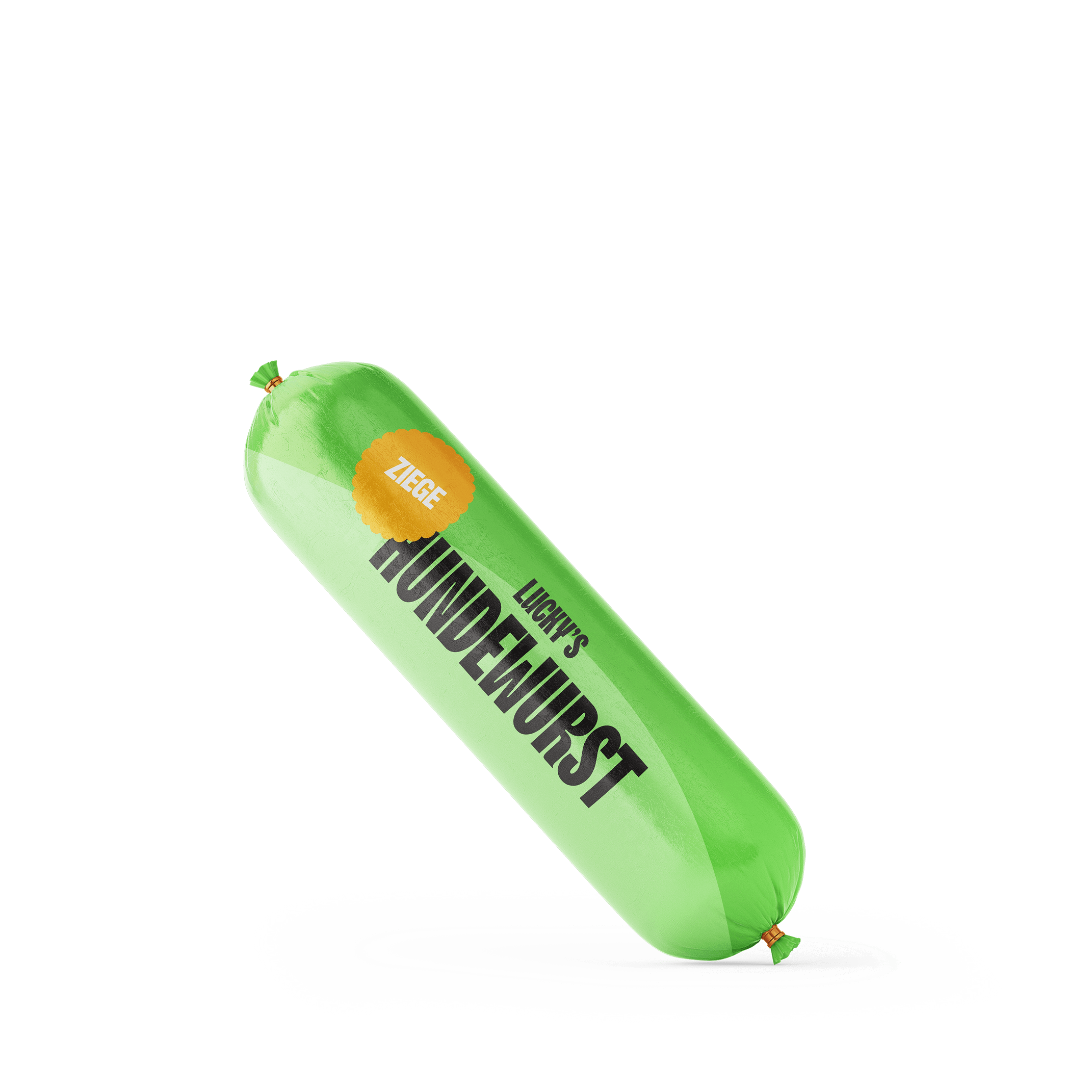 Ziegenwurst – Schnittfeste Hundewurst aus Muskelfleisch, leckerer Kausnack für Hunde in grüner Verpackung.