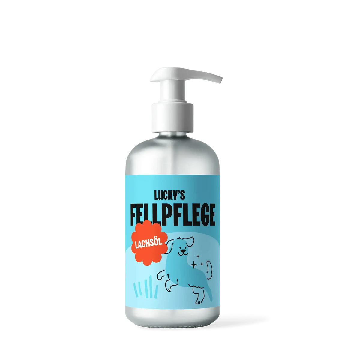 Lachsöl - Nahrungsergänzungsmittel für Hunde in einer modernen Flasche zur Fellpflege.